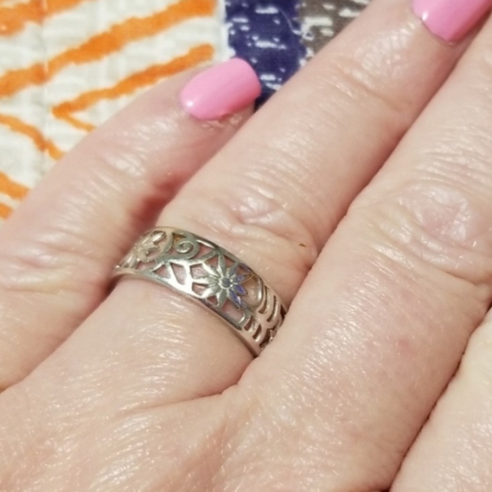 Sterling Silver .925 Floral Vine Wide Band Ring